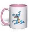 Mug with a colored handle Happy dragon light-pink фото