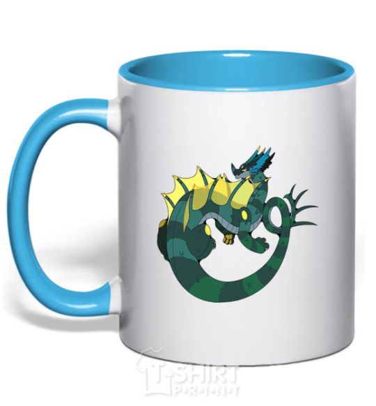 Mug with a colored handle The dragon's tail sky-blue фото