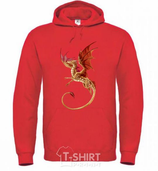 Мужская толстовка (худи) Летящий дракон Ярко-красный фото