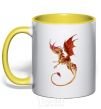 Mug with a colored handle Flying dragon yellow фото