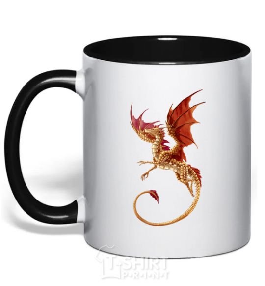 Mug with a colored handle Flying dragon black фото