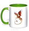 Mug with a colored handle Flying dragon kelly-green фото