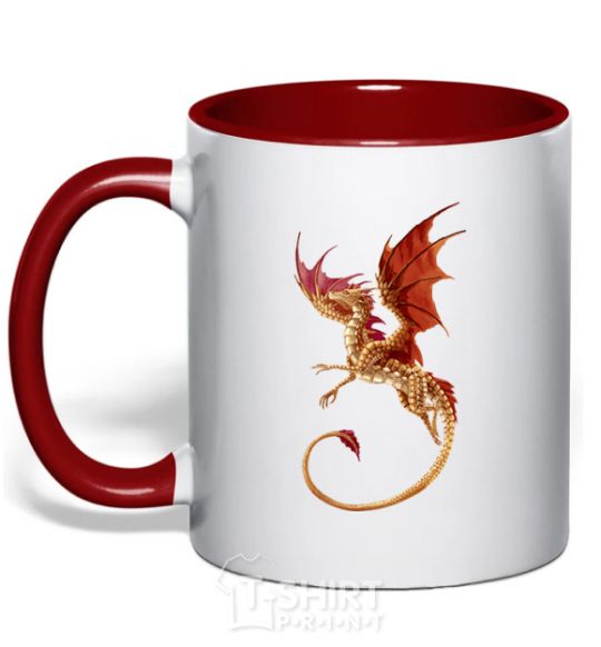 Mug with a colored handle Flying dragon red фото