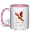 Mug with a colored handle Flying dragon light-pink фото