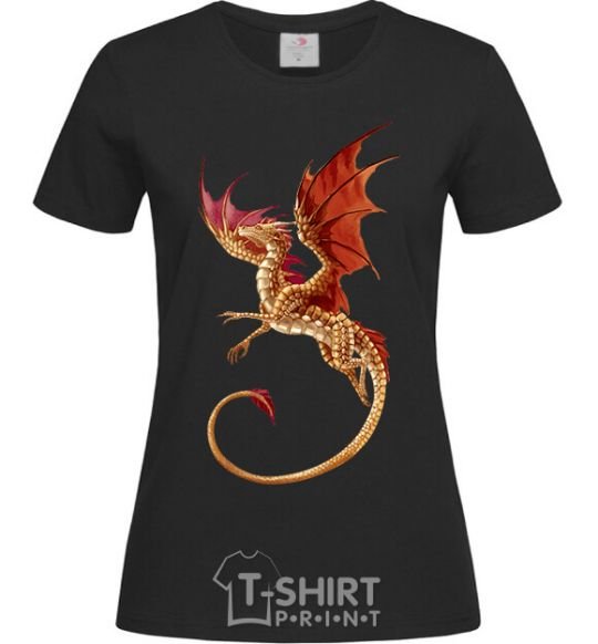 Женская футболка Летящий дракон Черный фото