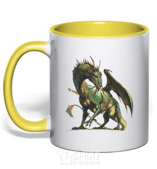 Mug with a colored handle Realistic dragon yellow фото