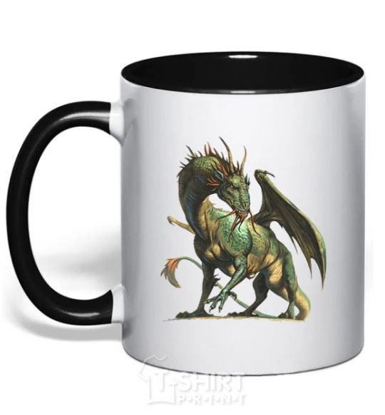 Mug with a colored handle Realistic dragon black фото