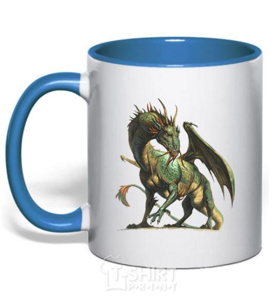 Mug with a colored handle Realistic dragon royal-blue фото