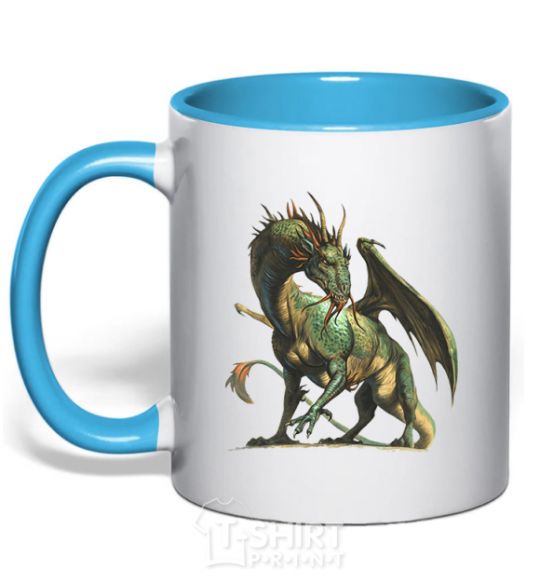 Mug with a colored handle Realistic dragon sky-blue фото