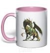 Mug with a colored handle Realistic dragon light-pink фото