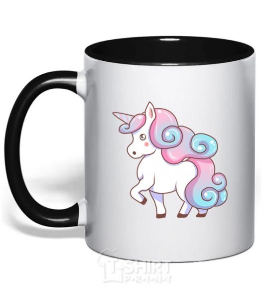 Mug with a colored handle Pastel unicorn black фото