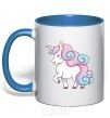 Mug with a colored handle Pastel unicorn royal-blue фото