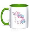 Mug with a colored handle Pastel unicorn kelly-green фото