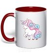 Mug with a colored handle Pastel unicorn red фото