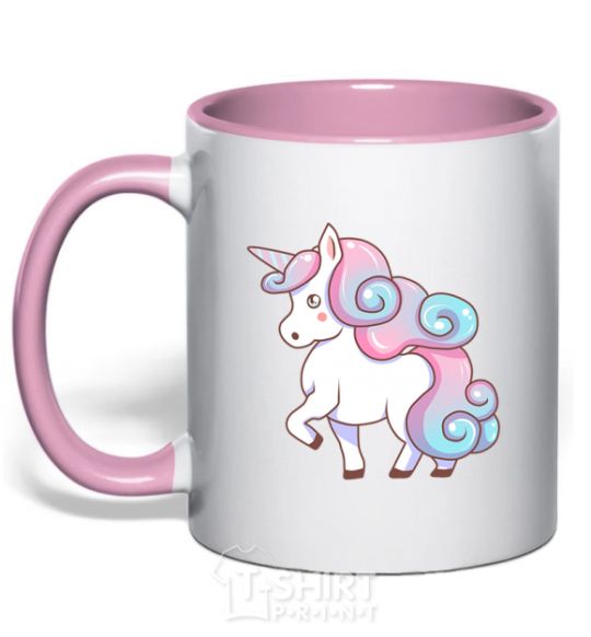 Mug with a colored handle Pastel unicorn light-pink фото