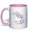 Mug with a colored handle Pastel unicorn light-pink фото