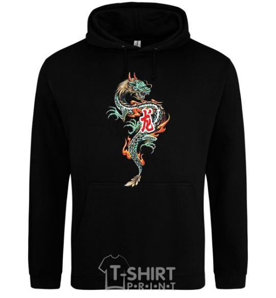 Men`s hoodie Dragon Hieroglyph black фото