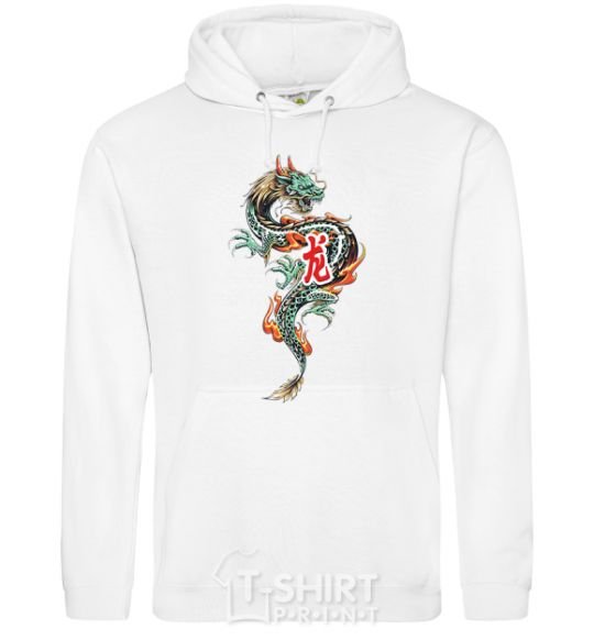 Men`s hoodie Dragon Hieroglyph White фото