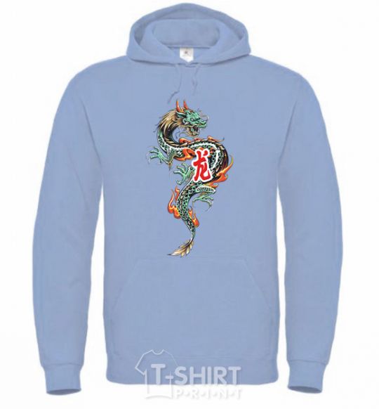 Men`s hoodie Dragon Hieroglyph sky-blue фото