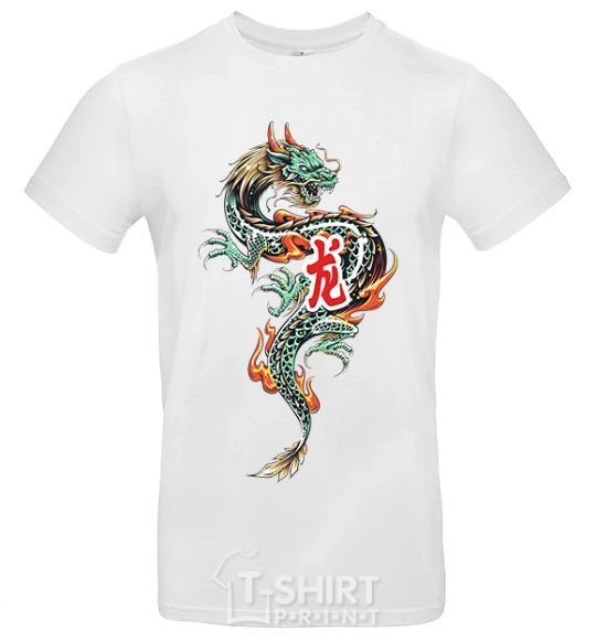 Men's T-Shirt Dragon Hieroglyph White фото