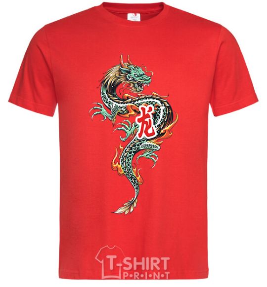 Men's T-Shirt Dragon Hieroglyph red фото