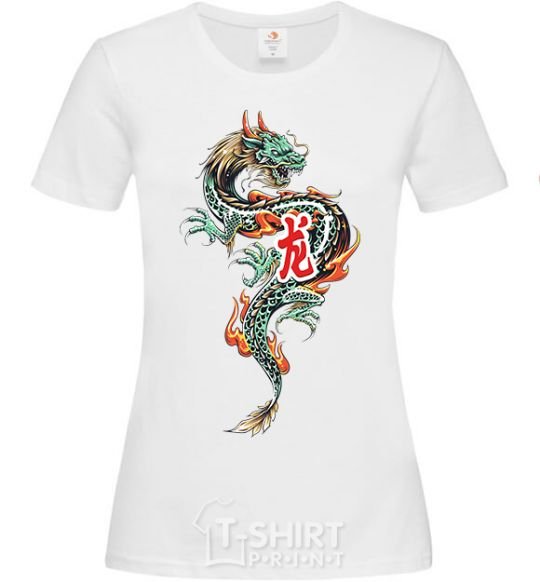 Women's T-shirt Dragon Hieroglyph White фото