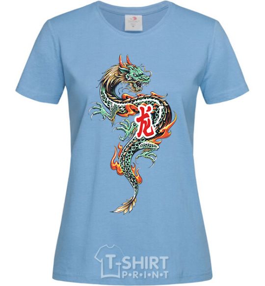 Women's T-shirt Dragon Hieroglyph sky-blue фото