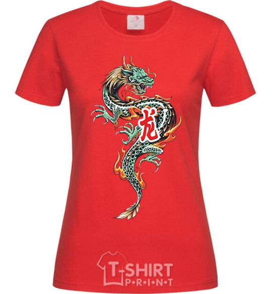 Women's T-shirt Dragon Hieroglyph red фото