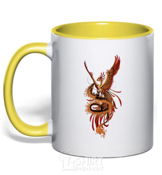 Чашка с цветной ручкой Дракон Жарптица Солнечно желтый фото