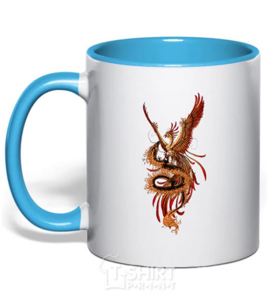 Mug with a colored handle Dragon Hummingbird sky-blue фото