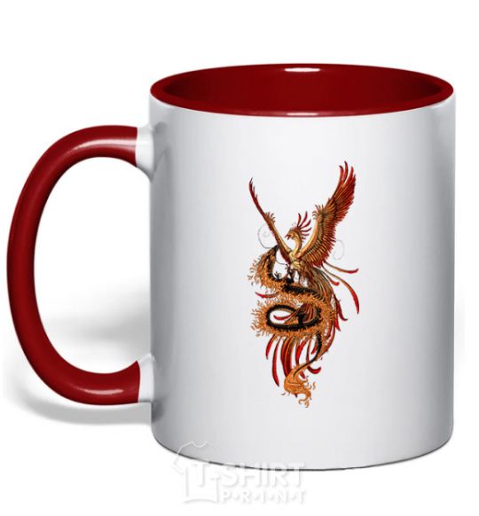 Mug with a colored handle Dragon Hummingbird red фото