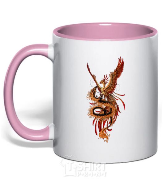 Чашка с цветной ручкой Дракон Жарптица Нежно розовый фото