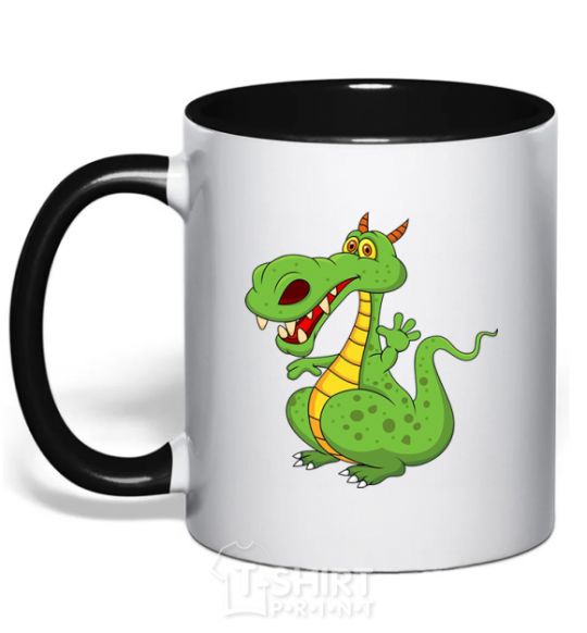 Mug with a colored handle A cartoon dragon black фото