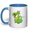 Mug with a colored handle A cartoon dragon royal-blue фото