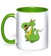 Mug with a colored handle A cartoon dragon kelly-green фото