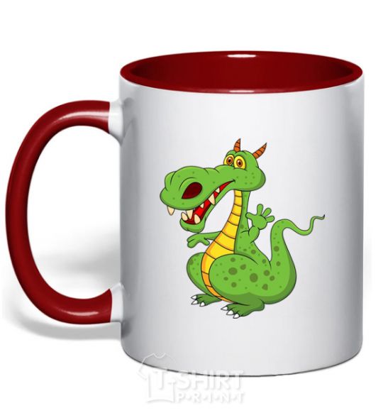 Mug with a colored handle A cartoon dragon red фото