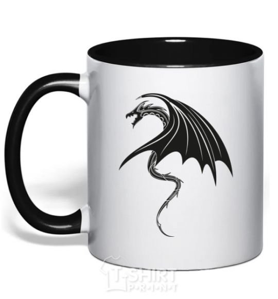 Mug with a colored handle Angry black dragon black фото