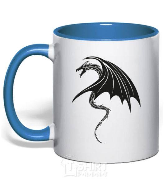 Mug with a colored handle Angry black dragon royal-blue фото