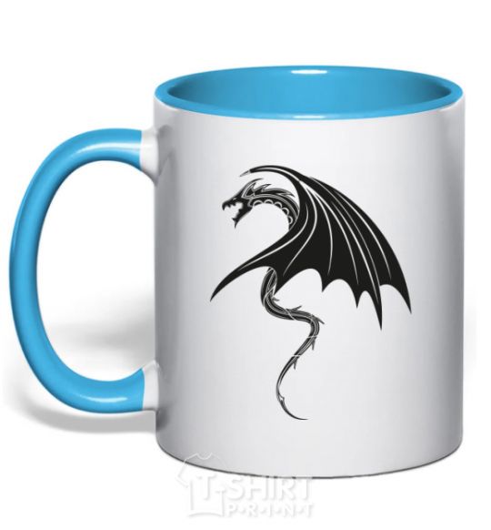 Чашка с цветной ручкой Angry black dragon Голубой фото