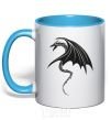 Mug with a colored handle Angry black dragon sky-blue фото