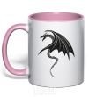 Mug with a colored handle Angry black dragon light-pink фото