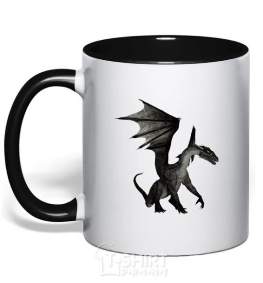 Mug with a colored handle Old dragon black фото