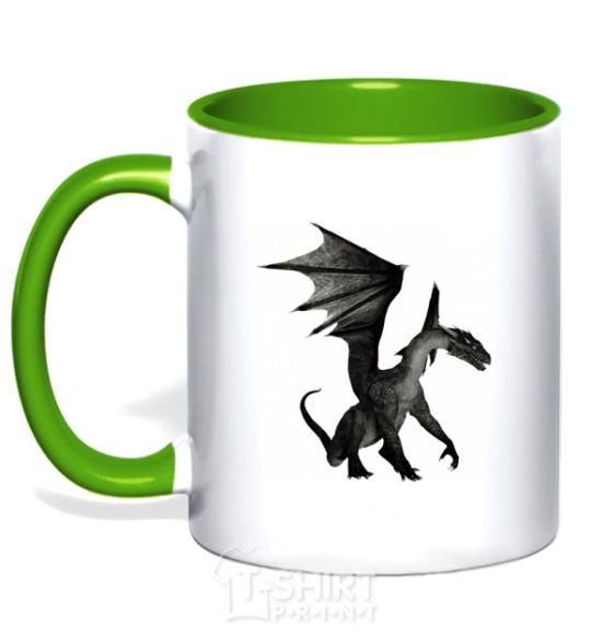 Mug with a colored handle Old dragon kelly-green фото