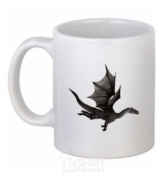 Ceramic mug Old flying dragon White фото