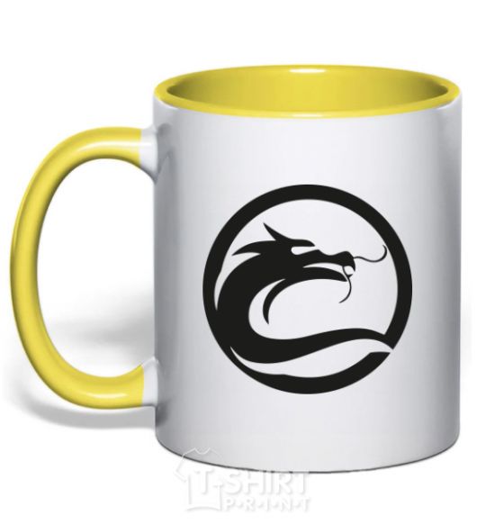 Mug with a colored handle The circle with the dragon yellow фото
