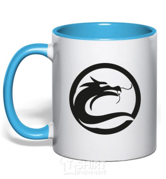 Mug with a colored handle The circle with the dragon sky-blue фото