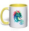 Mug with a colored handle Pastel dragon yellow фото