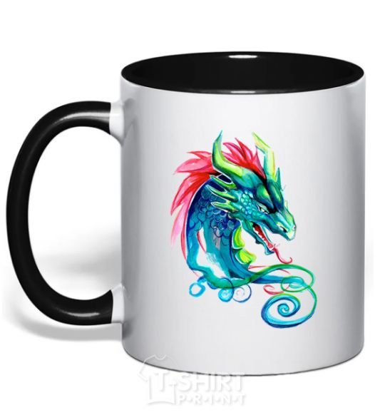 Mug with a colored handle Pastel dragon black фото