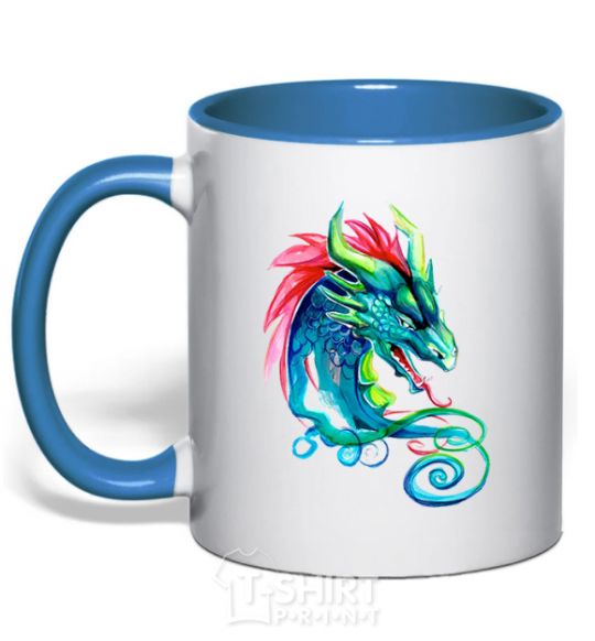 Mug with a colored handle Pastel dragon royal-blue фото
