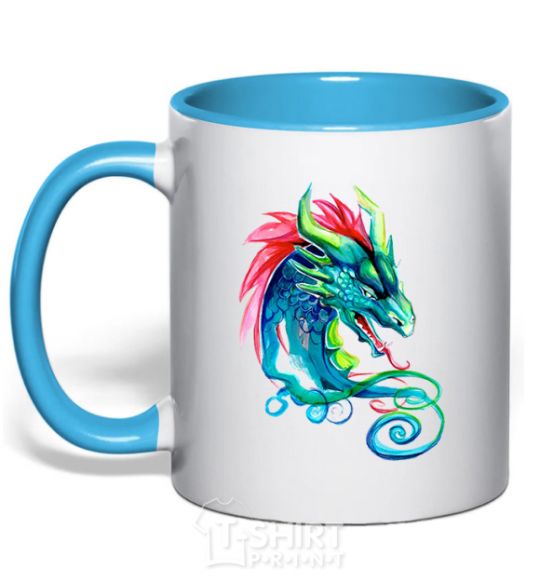 Mug with a colored handle Pastel dragon sky-blue фото